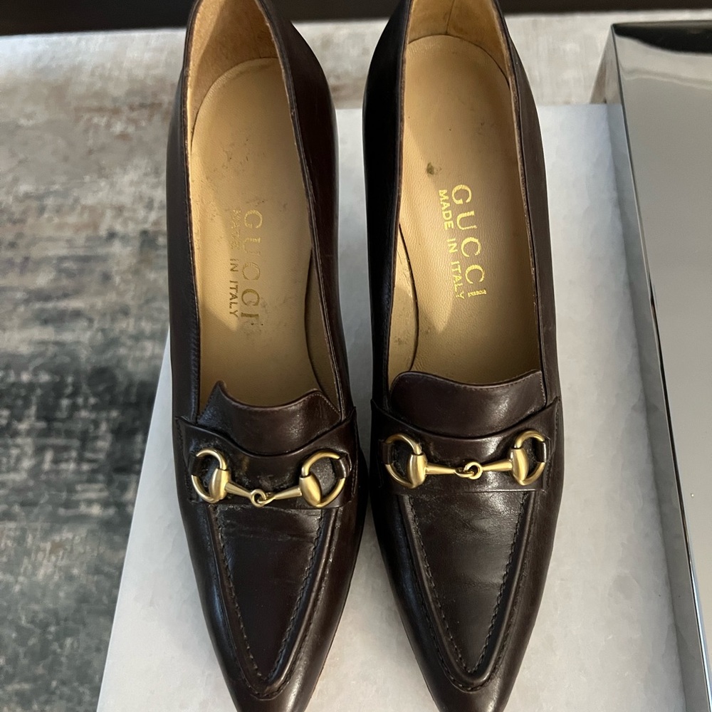 GUCCI vintage chocolate brown loafers with small pretty heel !!! - Picture 2 of 11